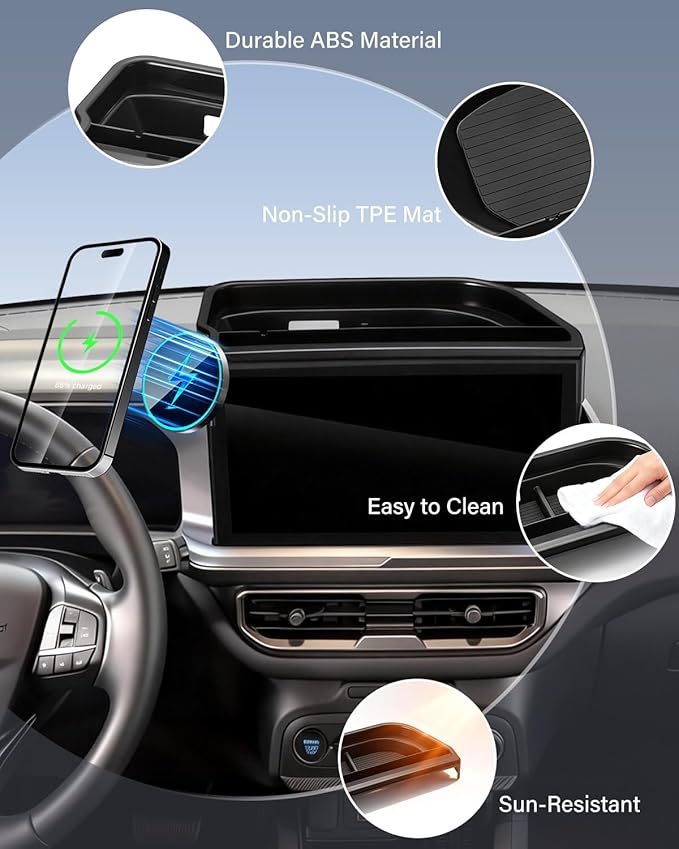 Dash Tray with Phone Holder for 2025 Ford Bronco Sport Dashboard Storage Console Organizer Accessories 13.2-Inch Screen, Magnetic Phone Holder for MagSafe, Magnets Wireless Charger Cell Phone Base