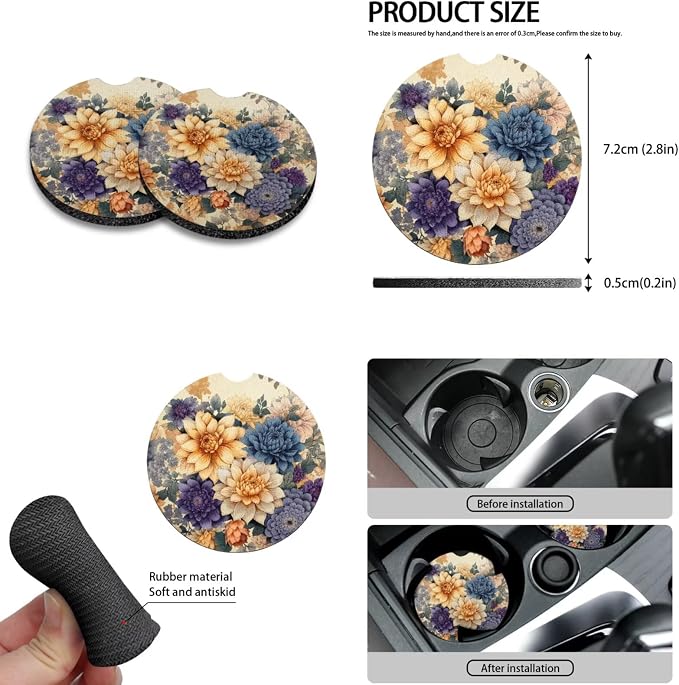 Howilath Boho Mandala Floral Car Front Seat Cover with Steering Wheel Cover/Seatbelt Pads/Armrest Cushion/Keychain/Car Coasters Auto Accessories - 10 Piece