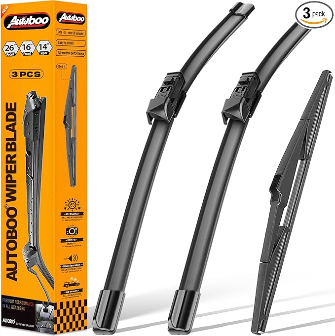AUTOBOO 26"+16" Windshield Wipers with 14" Rear Wiper Blade Sets Replacement for Toyota CHR C-HR 2016 2017 2018 2019 2020 2021 2022 2023 -Original Factory Quality (Pack of 3)
