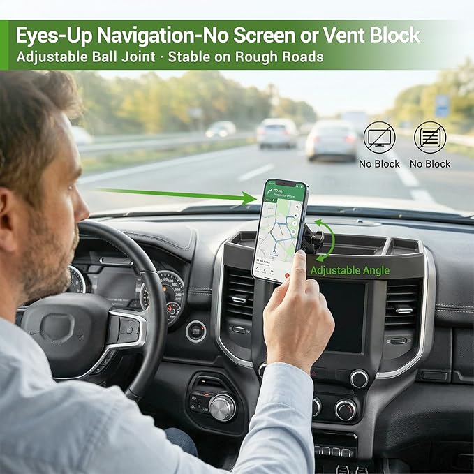 5" 8.4" Screen Magnetic Phone Mount Holder for 2019-2026 Dodge Ram 1500 2500 3500 w/12V Outlet Part Magnet Dash Cell Phone Cradles Adjustable Phone Stand Accessories for 2019+ RAM 1500-3500