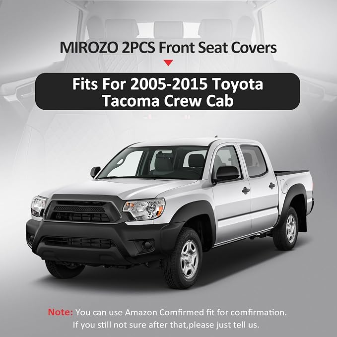 MIROZO Front Tacoma Seat Covers, 2PCS Leather Truck Seat Cover Fits for 2005-2015 Toyota Tacoma Crew Cab,Waterproof Car Seat Protector Toyota Tacoma Seat Covers Truck Accessories (Black,2PCS Front)