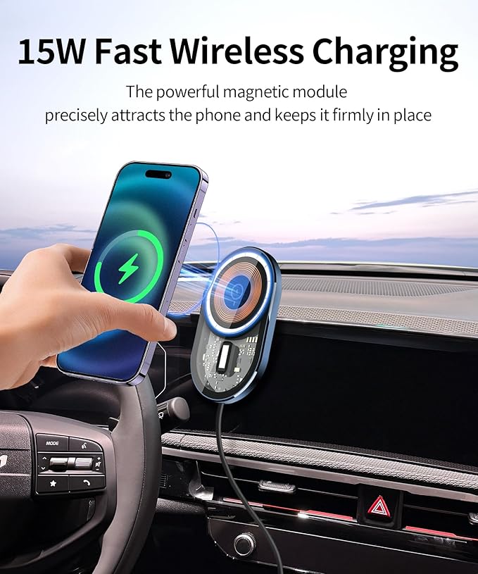 Wireless Charging car Phone Holder for Kia EV6 2025 Accessories 12.3-inch Screen Fixed Clip,360° Rotation car Phone Mount Compatible with MagSafe