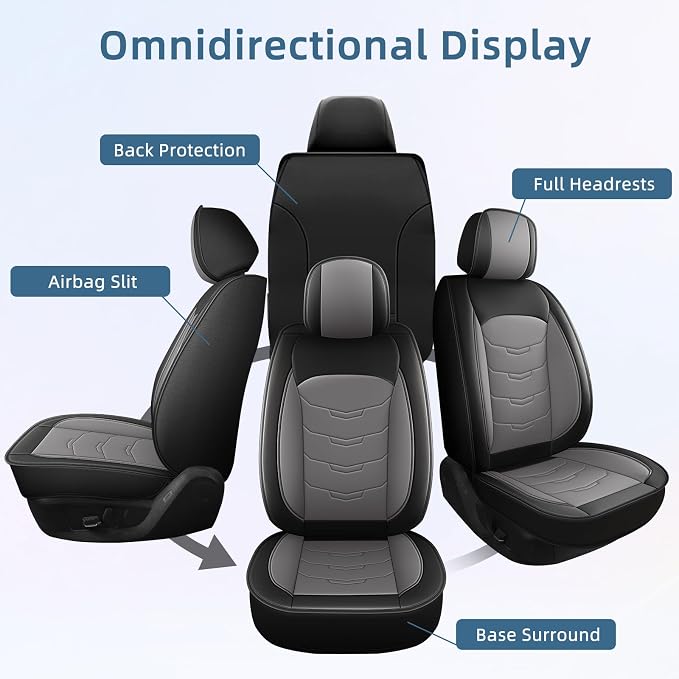 Car Seat Covers Fit for Ford Fusion 2010-2020 Full Set Luxury Leather Seat Cushion Waterproof Automotive Seat Protectors(5 Seat,Black&Grey)