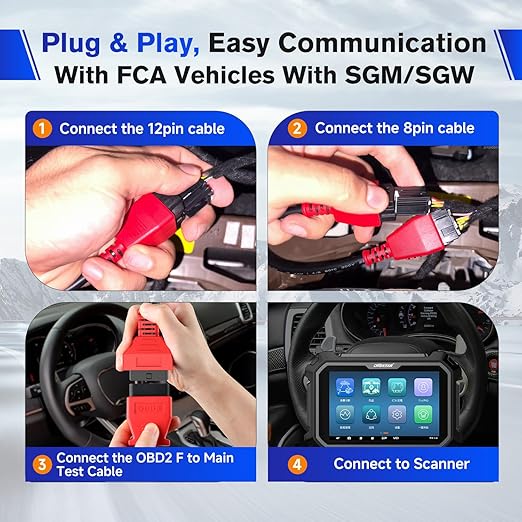 12+8 Cable for Chrysler, 12 8 Pin Connector to OBD2 Adapter 2.6ft/ 0.8M, OBDII Security Gateway Bypass Cable for FCA SGW Vehicles, for Dodge, for Ram, for Chrysler, for Fiat, Fit All Auto Scanners