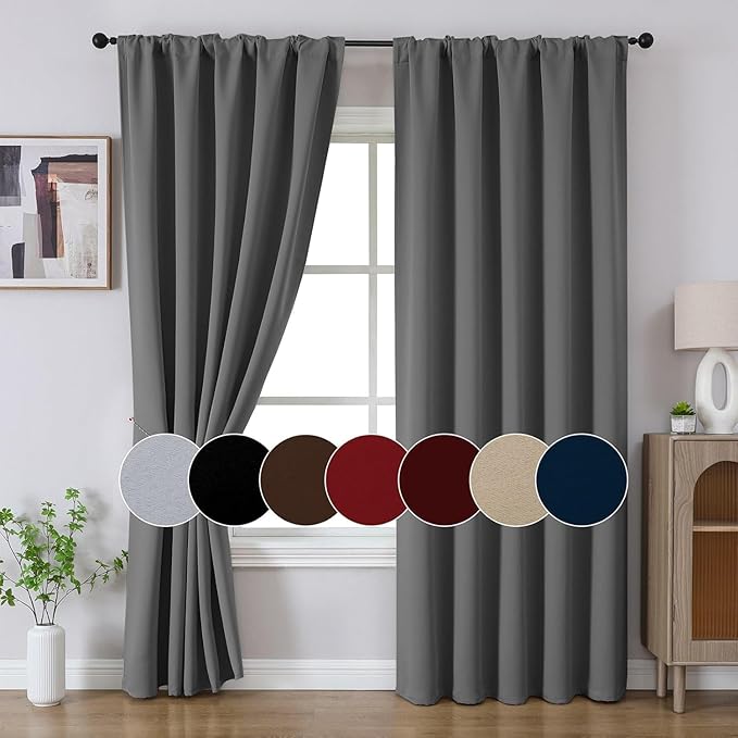 Joydeco Blackout Curtains 108 Inches Long, Thermal Insulated Black Out Curtains 2 Panels Set, Room Darkening Drapes for Living Room Window Rod Pocket Back Tab (W52 x L108 Inch, Light Grey)