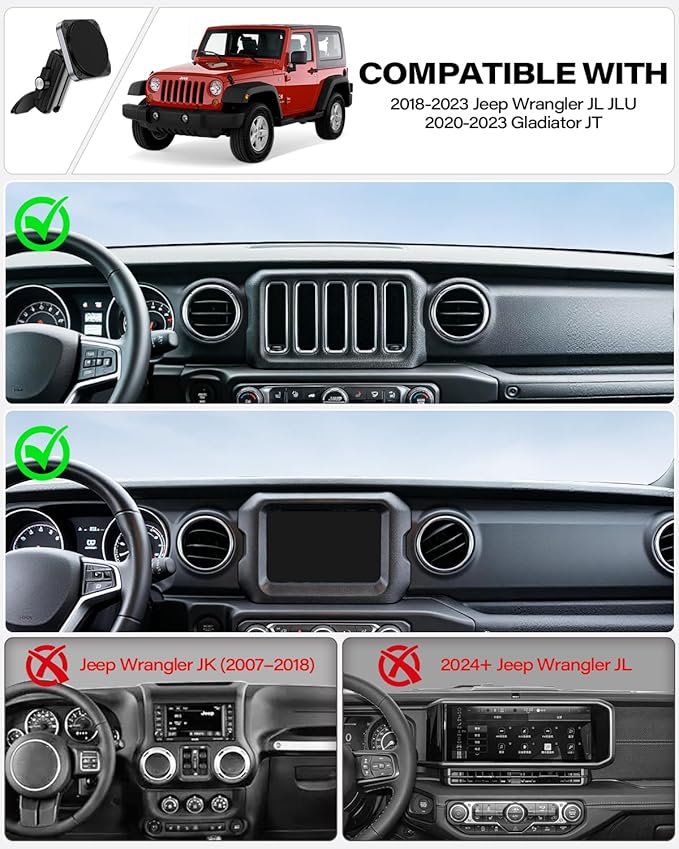 OQTIQ Car Phone Holder for Jeep Wrangler JL 2018–2023 & Gladiator JT 2020–2023 [5000Gs Magnetic Vent Mount], Heavy-Duty, 360° Adjustable, Compatible with iPhone 12–17, Samsung Galaxy, Pixel