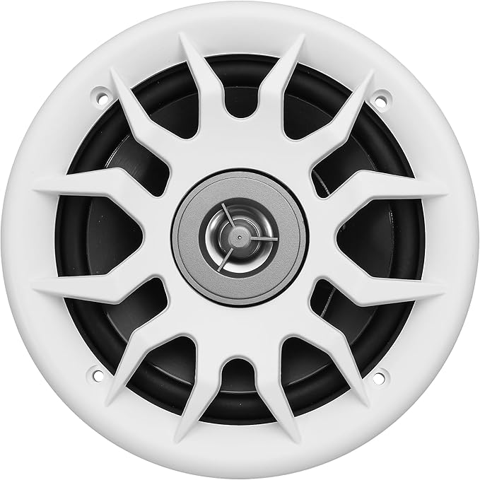 Marine Audio Speakers, 80 Watts, 6.5 Inch, Water Resistant, UV-Resistant, with Metallic Dome Tweeter, High-Performance Marine, RV & Vehicle Upgrade (White)
