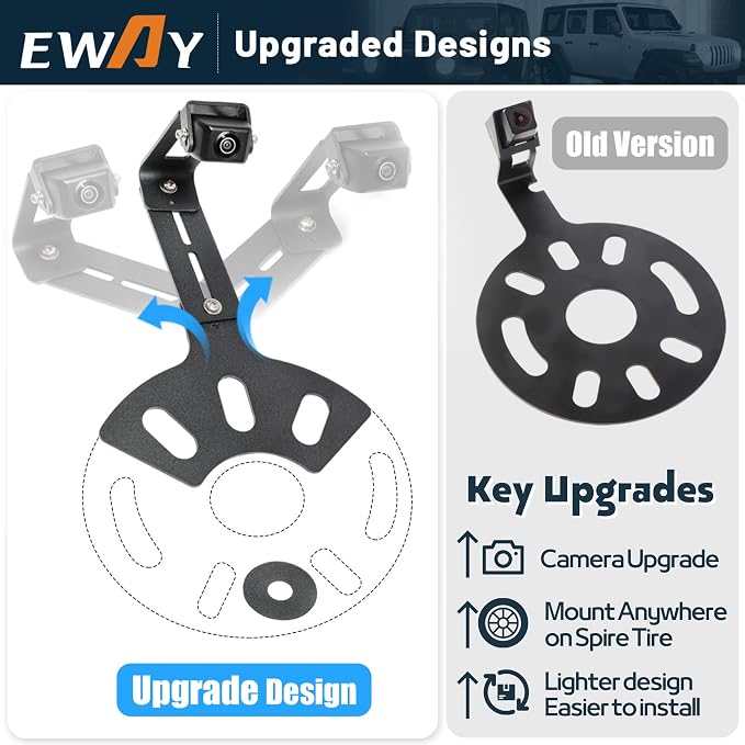 EWAY Light 2.0 Spare Tire Backup Camera with 20FT RCA Extension Cable for Jeep Wrangler JK Compass Commander Patriot Liberty 2007-2018, Reverse Camera w/Upgrade Ajustable Brackets for Flexible Angle