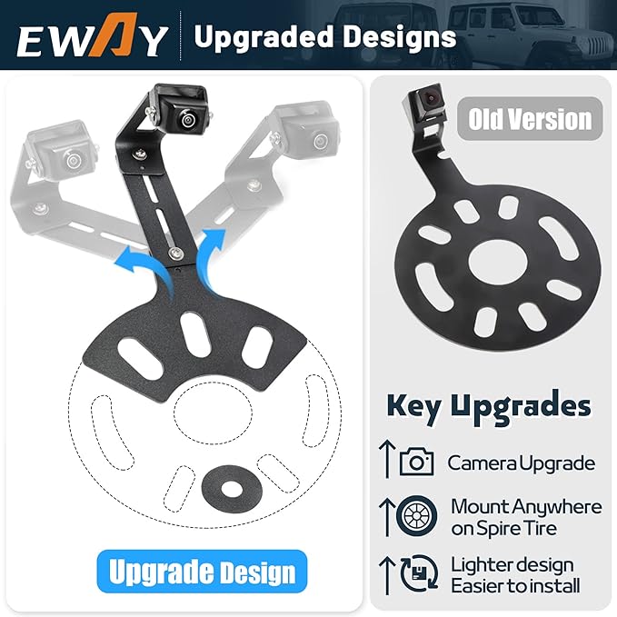 EWAY Light 2.0 Spare Tire Backup Camera with 16FT 4PIN Extension Cable for Jeep Wrangler JK Compass Commander Patriot Liberty 2007-2018, Reverse Camera w/Upgrade Ajustable Brackets for Flexible Angle