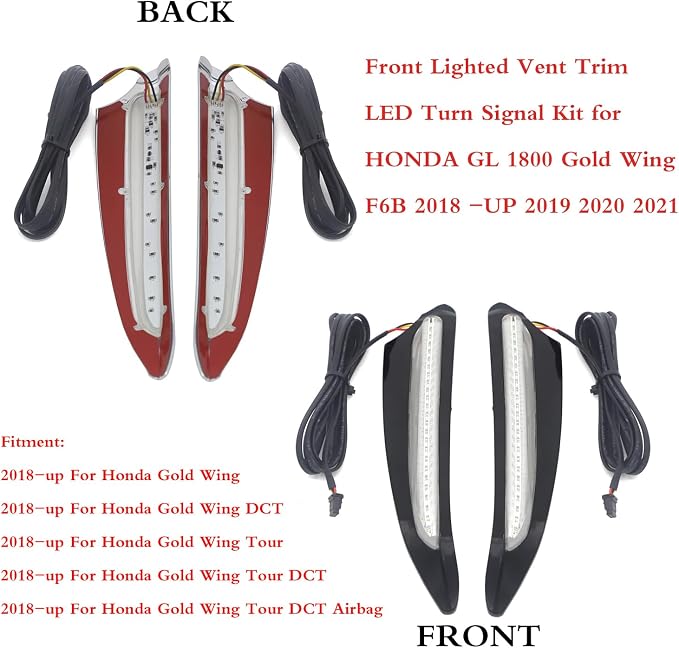Motorcycle LED Lights Vent Trim Turn Signal Led Lighted Fits for Honda Goldwing GL1800 F6B 2018 UP 2019 2020 2021 Motorbike NAV Lighting with 48000 Wiring Harness (Black)