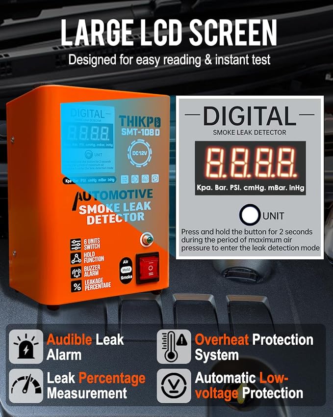 Quickly get Smoke Digital Display Automotive Smoke Machine, 6 Pressure Unit,Built-in Air Pump, 12V DC EVAP Vacuum Leak Tester, for EVAP, Vacuum, Pipe & Fuel Systems.
