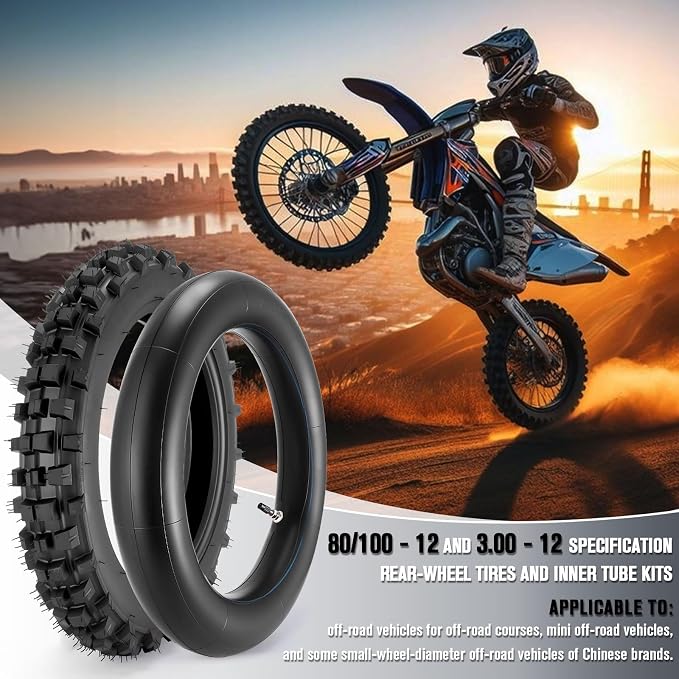 80/100-12 3.00-12 Back Rear Tire and Inner Tube,80/100-12 Dirt Bike Tire,12 Inch Rear Dirt Bike Tire compatible with Honda CRF70 XR70 Kawasaki KLX110 TTR90 PW80 Pit Bike (Fit 90cc 110cc 125cc)
