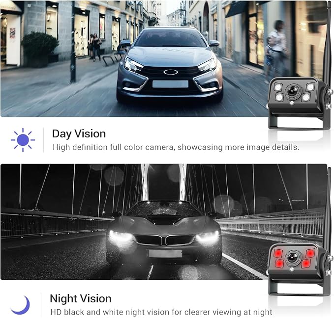 9 Inch Wireless Backup Camera for Truck RV Backup Camera Wireless, 4 Channels Split Screen, BSD Alert, Night Vision, IP68K Waterproof, for Truck, Pickup, Trailer, Cars - Parking Safety