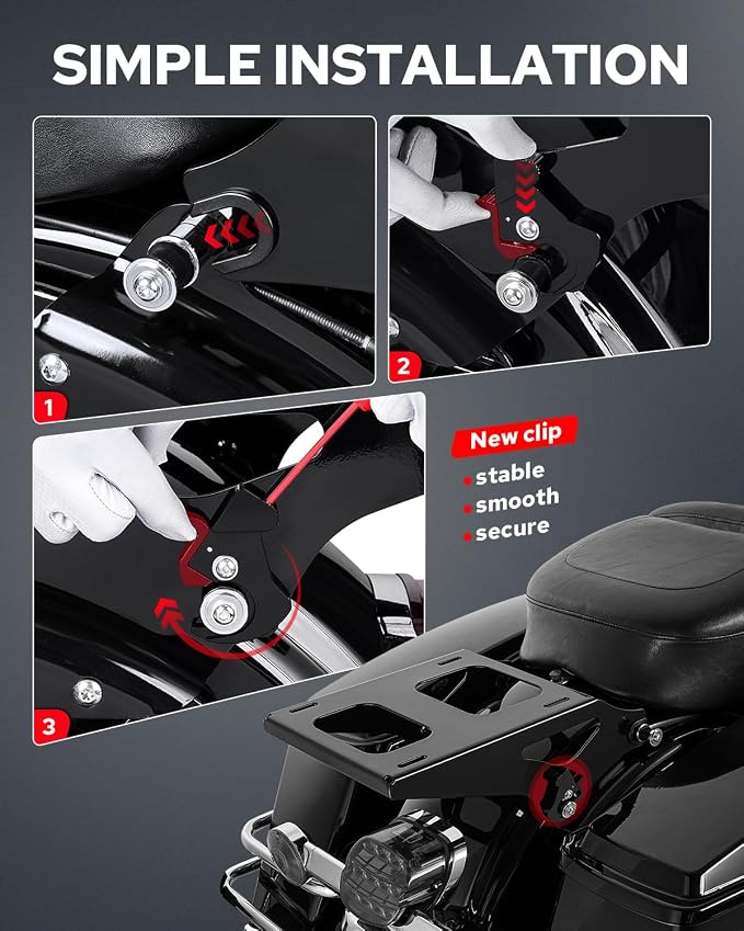 Benlari Thicker Tour Pack Mount Detachable 2-Up Trunk Tour Pack Mounting Rack，Fit for Harley Davidson Touring Street Glide Road King Road Glide Electra Glide 2014-2024 (Black)