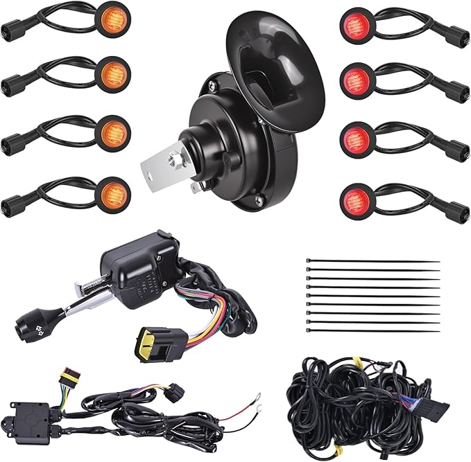 UTV Turn Signal Kit with Lever Column Switch and 8 Round Light,Pre-Wired, Plug and Play with Horn, Compatible with Polaris Ranger, RZR, Can-Am X3