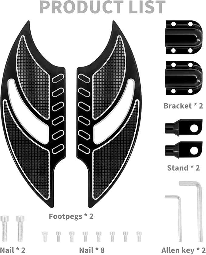 Passenger Footboards Rear Floorboards Male Mount Foot Pegs CNC Cut Fit For Harley Sportster Touring Road King Road Glide Electra Glide Street Glide Dyna (Black)