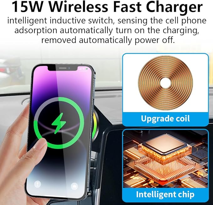 Car Magnetic Phone Mount for Chevrolet Suburban 2021 2022 2023 2024 and Chevy Tahoe 2021-2024 Auto Interior Accessories Best Cell Phones Holder Fast 15W Wireless Charger Charging Stand