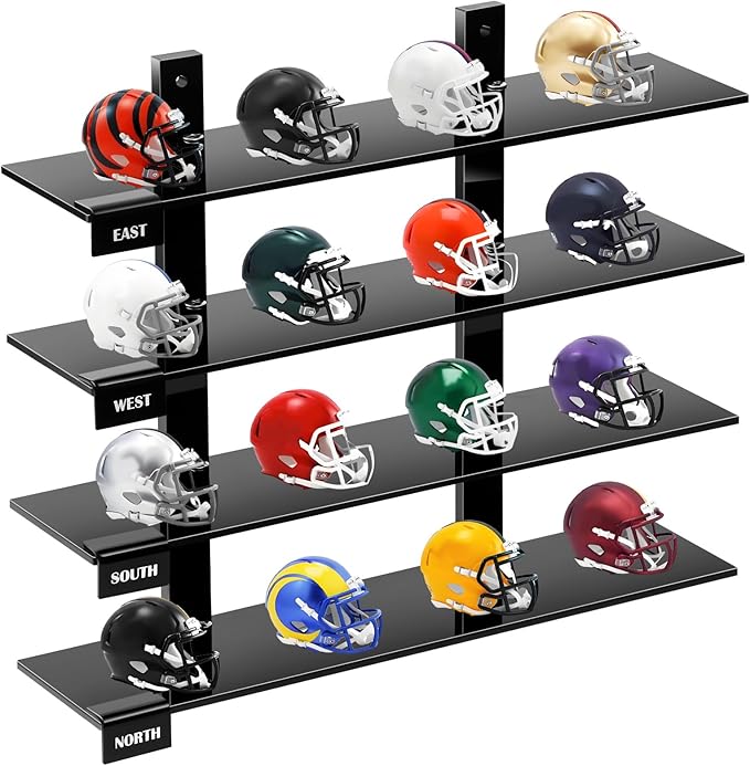 Colingmill Mini Football Helmet Display Racks Wall Mount Pocket Helmet Storage Acrylic Black Baseball Stand Display Rack Ideal Gift for Sports Enthusiast, 11.81 x 9.84 x 3.15 Inches