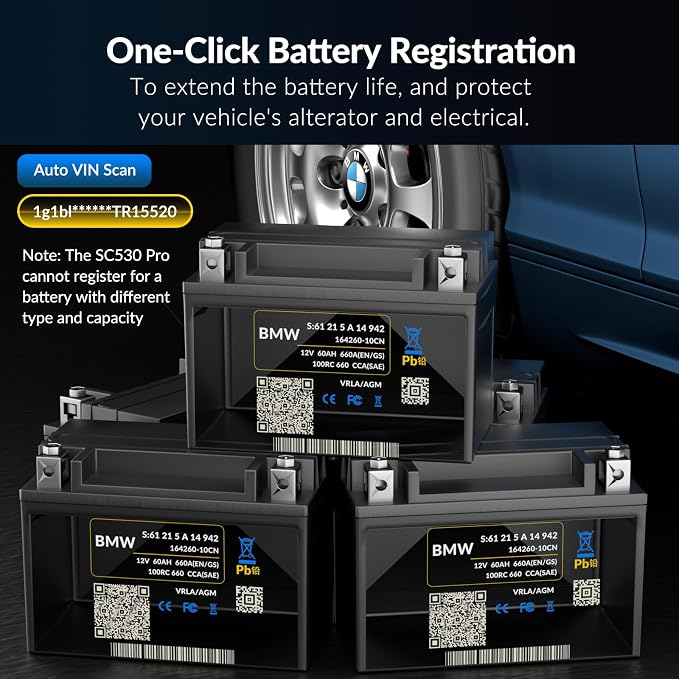 OBD2 Diagnostic Tool for BMW, SC530 Pro Full System Scanner with Active Test 20+ Special Functions, Include Battery Registration, ABS Bleeding, SRS EPB Oil Light Injector Reset Service