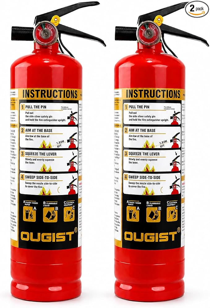 Ougist ABC Fire Extinguisher for Home, 2.5lb Small Fire Extinguisher for Kitchen & Garage, Vehicle Fire Extinguisher for Truck, Car and Boat, Professional Safety Grade, Red-2 Pack