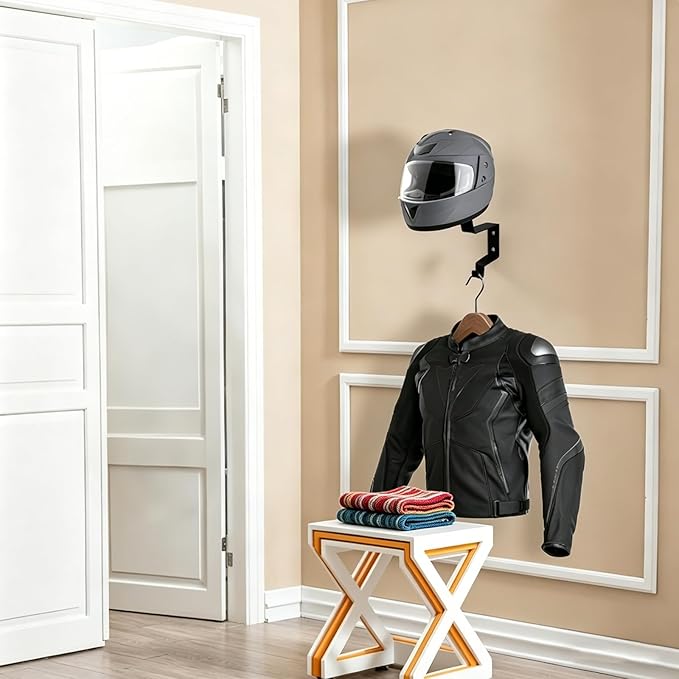 Helmet Holder Wall Mount-Heavy Duty Motorcycle Helmet Rack with Wood Shelf and Intensify Hook, Display & Space Organizer for Bike, Football, Firefighter Helmets Hat Cap (Install Hardware Included)
