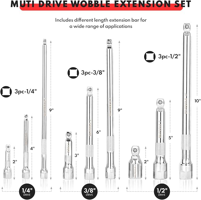 External Torx Plus Socket Set with 9-Piece Hex Wobble Extension Set