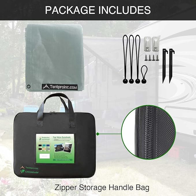 Tentproinc RV Awning Side Sun Shade 9'X7' (Gray) Mesh Screen Sunshade Complete Kits Motorhome Camping Trailer Canopy UV Blocker - 3 Year Warranty