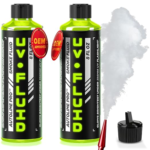 AutoLine Pro Smoke Fluid Brightest UV Glow Leak Tracing Solution for Automotive Smoke Machines, 2-Pack 16oz Total (EVAP, Vacuum, and More) [Not for Ventus]