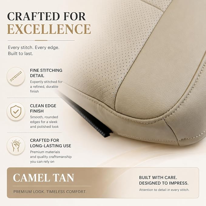 FZJDSD Tan Driver & Passenger Bottom & Top Lean Back Replacement Perforated Microfiber Leather Seat Covers Compatible with Ford Expedition 2007 2008 2009 2010 2011 2012 2013 2014