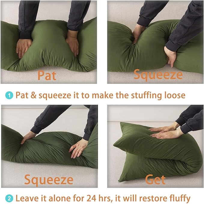 WhatsBedding Memory Foam Body Pillow with Breathable Zippered Cotton Cover, Full Body Pillow for Adults, Long Pillow for Sleeping, Firm Pillow Fluffy Supportive, Forest Green