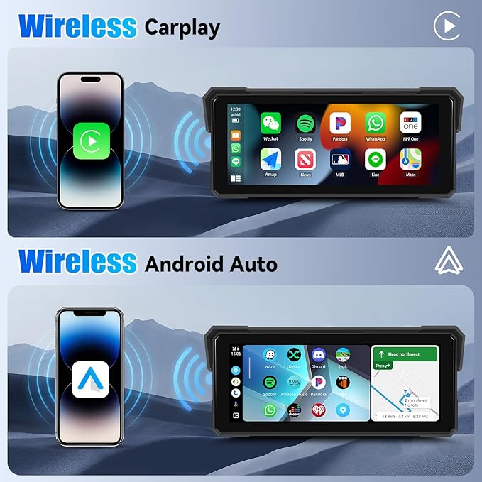 Android CarPlay Screen for Motorcycle, 8.1 inch IPS Portable Wireless Carplay/Android Auto Waterproof Portable Radio GPS Display for Motorbike with Built-in GPS Navigation Bluetooth