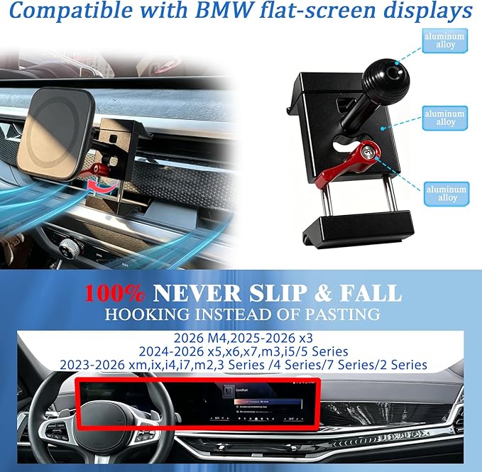 360° Rotation Magnetic Car Phone Mount for 2025-2026 BMW X3, 2024-2026 BMW X5 X6 X7 M3 i5 5 Series, 2026 M4, 2023-2026 XM iX i4 i7 M2 2 3 4 7 Series, Stable Non-Destructive Installation Accessories