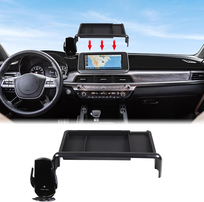 Aunginsy Center Console Dash Storage Tray with Mobile Phone Mount Compatible with Kia Telluride 2020-2022, Dashboard Multi-Functional Phone Holder Storage Box, Dash Organizer Tray Insert Accessories