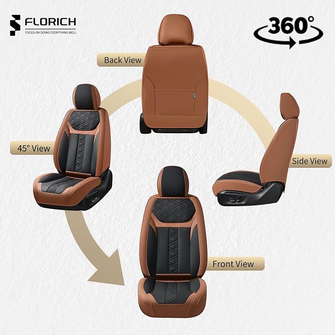FLORICH Seat Covers, Front Seat Covers 2 PCs, Automotive Seat Cover for Cars, Luxury Leather Universal Seat Cover Accessories Fit for Most Cars SUV Truck Sedans(Brown)