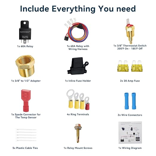 Electric Fan Relay Kit 60 AMP Waterproof Relay Kit with Temperature Sensor Switch 200 On 185 Off