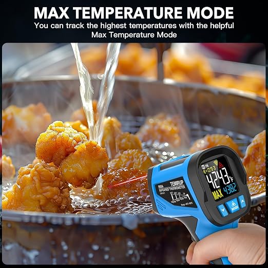 Infrared Thermometer Temperature Gun - TEMIRUP Non-Contact Digital Laser Thermometer Temp Gun with Thermocouple Probe for Industrial, Cooking, Griddle, Engine, HVAC, Adjustable Emissivity,-40℉~1202℉