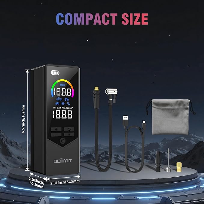 Tire Inflator Portable Air Compressor + F150 Fog Lights with Amber DRL/Turn Signal Rectangular Fog Lights, Upgraded Color LED Screen Air Compressor with Pressure Gauge Auto Shut-off for Car Moto Bike