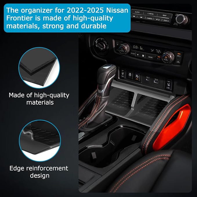 Compatible with 2022-2025 Nissan Frontier Organizer For Under Climate Controls, Perfect fit, Durable, Easy to Install and Clean, Center Console Organizer for 2022-2025 Nissan Frontier Accessoriess