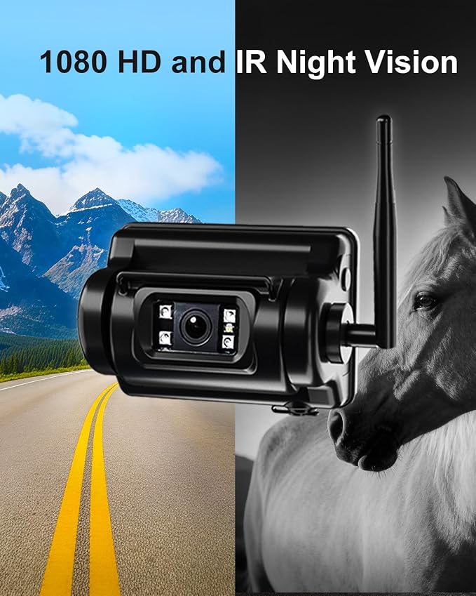 Magnetic WiFi Backup Camera, Wireless Rear View Camera with 6700mAh Long-Lasting Battery, 1080P Night Vision, IP69K, No Wiring Needed for Trucks, RVs, Trailers, Tractors, Horse Trailers