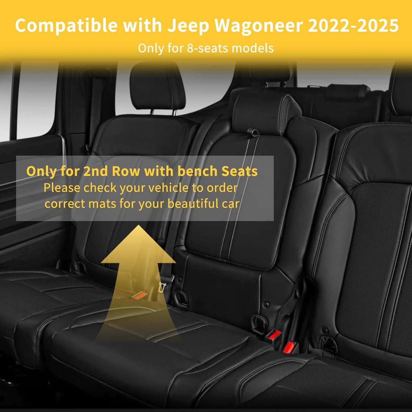 GINOWY- Floor Mats & Cargo Liner for Jeep Wagoneer 2022-2025,8 Passenger, TPE All Weather Car Mats, Custom Fit Trunk Mat Waterproof Floor Liners Accessories Black