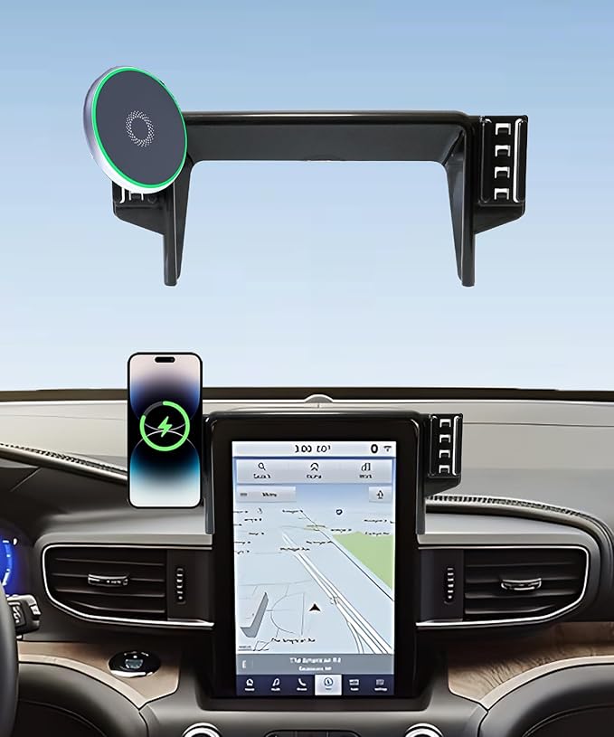 Car Phone Holder for Ford Explorer 2020 2021 2022 2023 2024 Accessories 15W MagSafe Fast Wireless Charger Cell Phone Mount Apply to 10.1 Inch Touch Screen Fixed Clip 360° Rotation