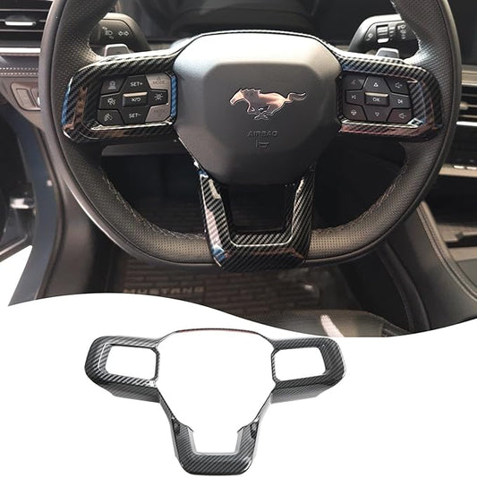 MUXEE Steering Wheel Button Frame,for Ford Mustang 2024 2025 2026 - ABS Carbon Fiber Sport Steering Wheel Frame Cover Steering Wheel Button Wrap Accessories