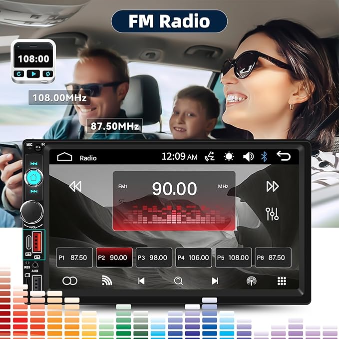 CAMECHO Double Din Car Stereo Radio 7 Inch MP5 Player with HD Touch Screen Multimedia Player with Bluetooth FM Receiver Support Mirrorlink SWC Type C AUX-in USB SD UI ColorLights