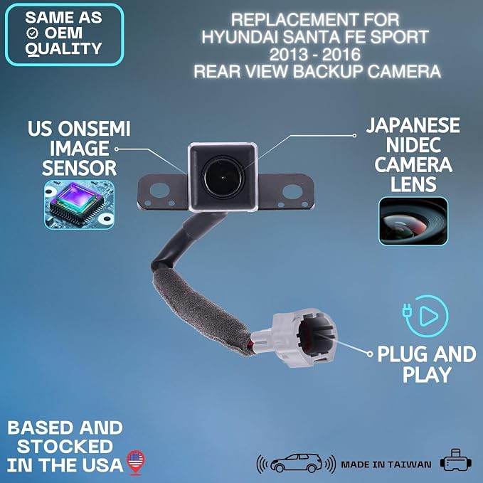 Backup Camera for 2013-2016 Hyundai Santa Fe Sport Rear Tailgate Cam | Replaces OE part 95760-2W000-FFF 95760-2W000, rear view reverse parking assist backup monitor high definition hd sensor