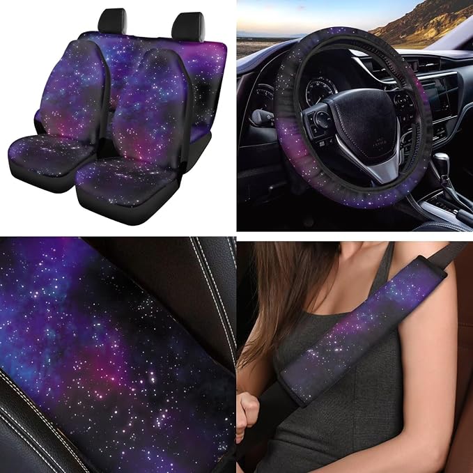 Galaxy 12Pcs Car Seat Covers Full Set Car Seat Belt Cover Steering Wheel Cover Armrest Cushion Cup Coasters and Keychain Holder Suitable for Most Cars,SUV