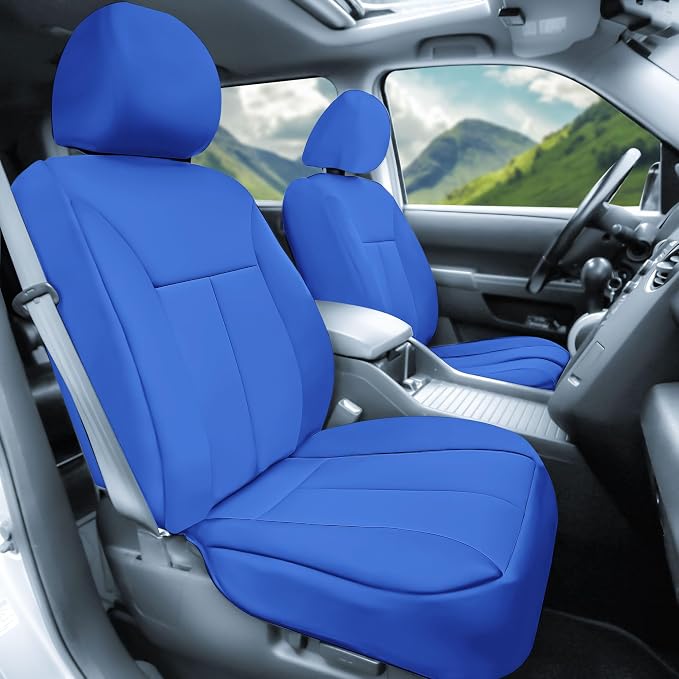 FH Group Neoprene Car Seat Covers - Front Set for Low Back Seats with Removable Headrest, Universal Fit, Airbag Compatible - Solid Blue Seat Covers for SUVs and Vans