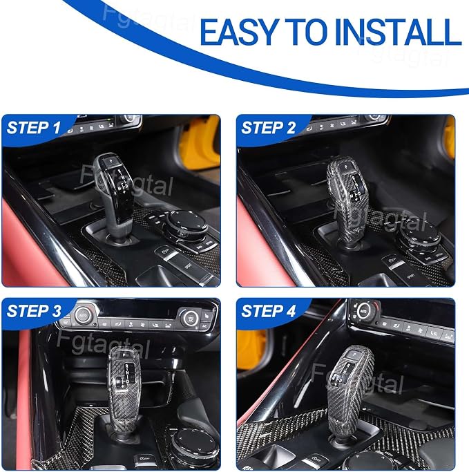Real Carbon Fiber Gear Shift Head Cover and Front Head Cover Set Compatible with Toyota Supra GR A90 A91 MK5 2019-2026, Gear Shifter Knob Cover Protector Trim Cap 2Pcs (Black)