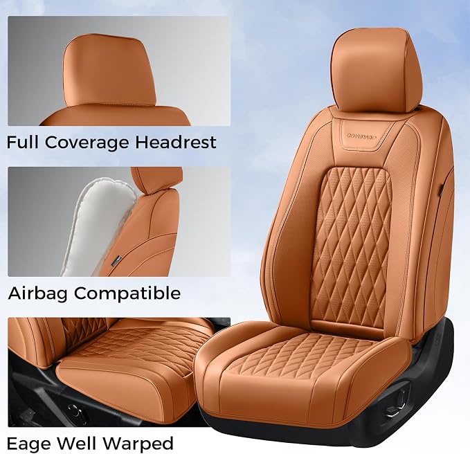 Coverado Premium Leather Full Set Seat Covers Waterproof Heavy-Duty Protectors Custom Fit for Ford F150 (2015-2026) F250/F350/F450 (2017-2026)-Orange, Stain-Resistant