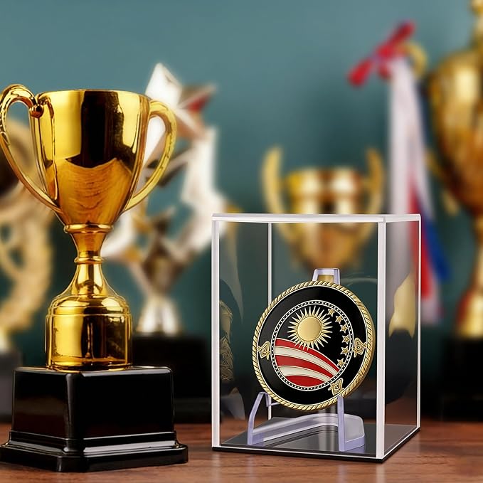 Clear Acrylic Championship Ring Display Case with Black Base, Memorabilia Stand Cube Holder, Dust Protective Transparent Storage Box for Single Rings Souvenir Ring Collections