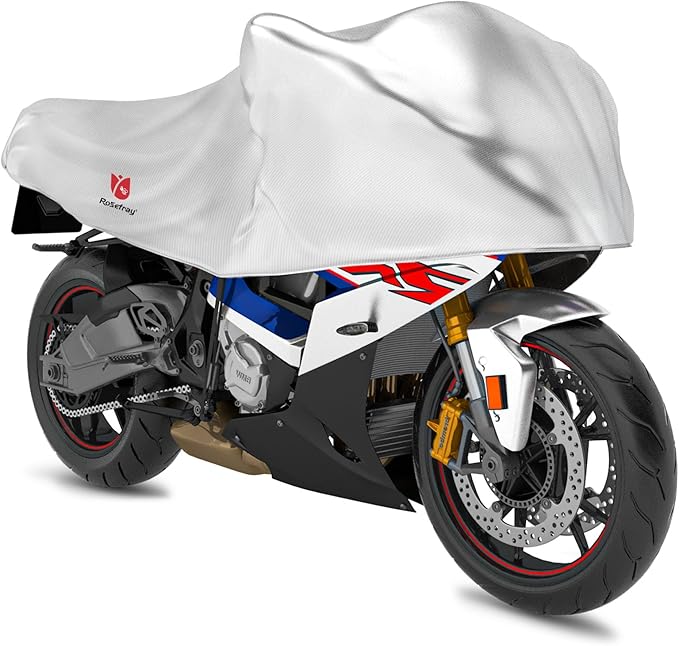 Rosefray 420D Motorcycle Half Cover-Outdoor Waterproof All Weather Protection Lightweight Half Cover,Silver M Size for Most Touring Models Harley Davidson,Honda Goldwing,Road King Street Glide